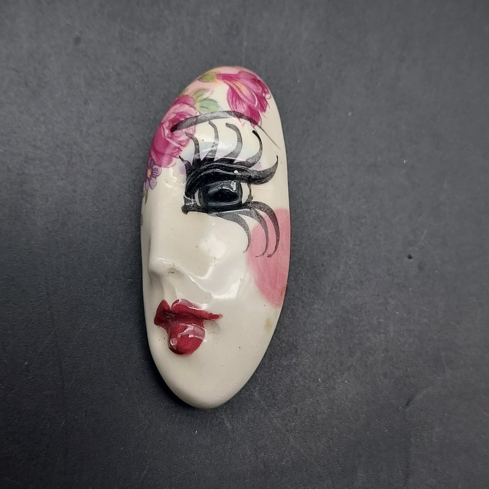 Abstract Lady Face Head Brooch Artisan Handcrafted Hand Painted